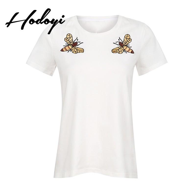 Wedding - Must-have Oversized Vogue Simple Embroidery Scoop Neck Cartoon Summer Short Sleeves T-shirt - Bonny YZOZO Boutique Store