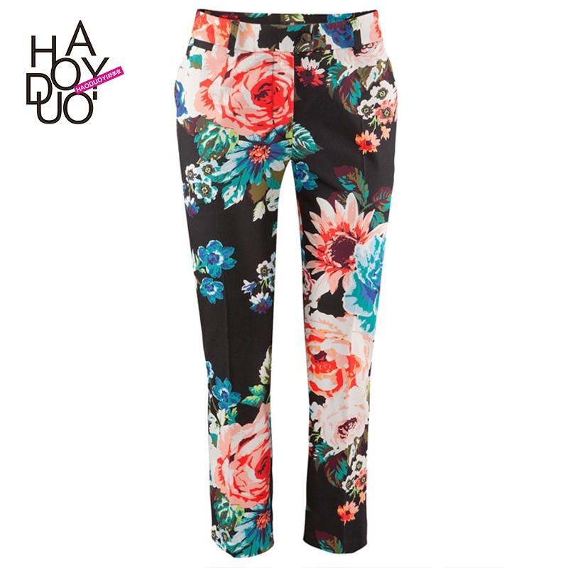 زفاف - Quality professional women large flower print nine stretch tapered pants casual pants trousers - Bonny YZOZO Boutique Store