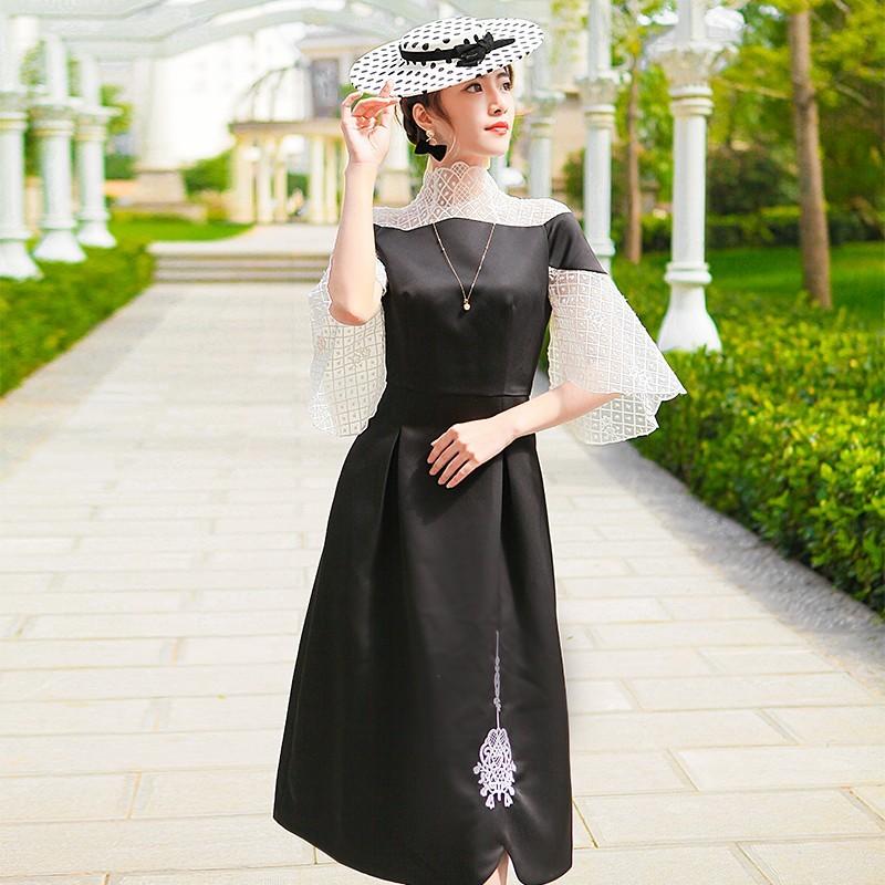 زفاف - Split Front Embroidery Slimming High Waisted Formal Wear Dress - Bonny YZOZO Boutique Store