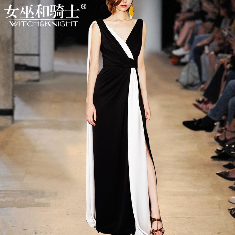 Mariage - Vogue Split Slimming V-neck Sleeveless High Waisted One Color Summer Dress - Bonny YZOZO Boutique Store