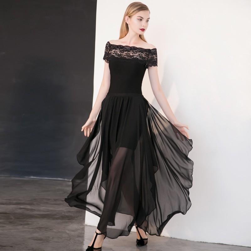 زفاف - Vintage elegant chiffon neck strapless lace swing dress side-slit dresses little black dresses 9006 - Bonny YZOZO Boutique Store