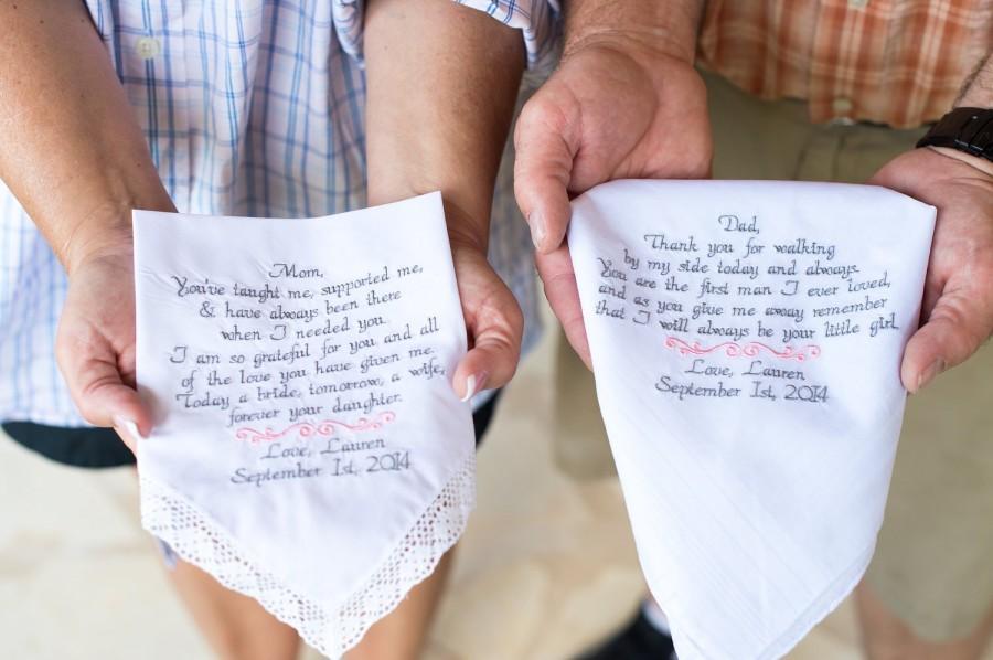 Wedding - Set of 2 Wedding Gift Wedding Gifts for Mom and Dad Set of two Handkerchiefs for Parents of the Bride & Groom -  By Canyon Embroidery