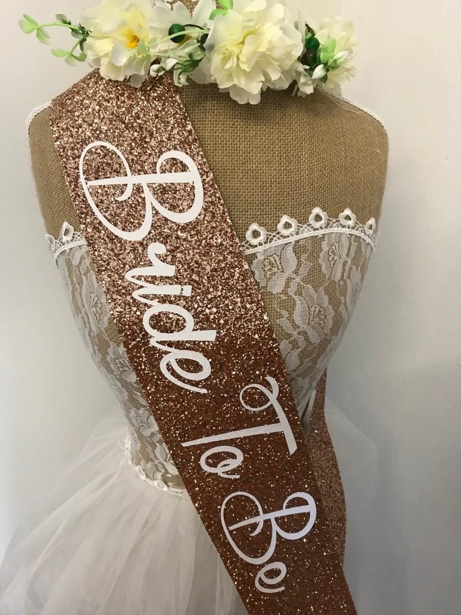 Hochzeit - Rose gold glitter sash and Floral crown package