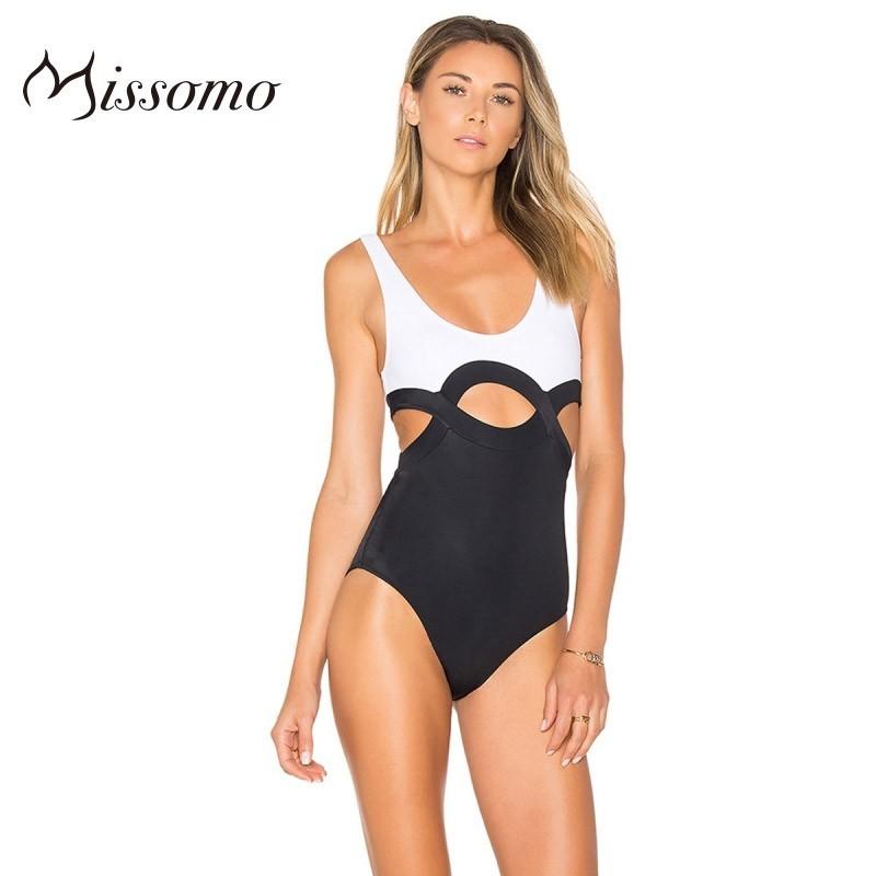زفاف - Vogue Sexy Split Front Solid Color Hollow Out Black & White Swimsuit Bikini - Bonny YZOZO Boutique Store