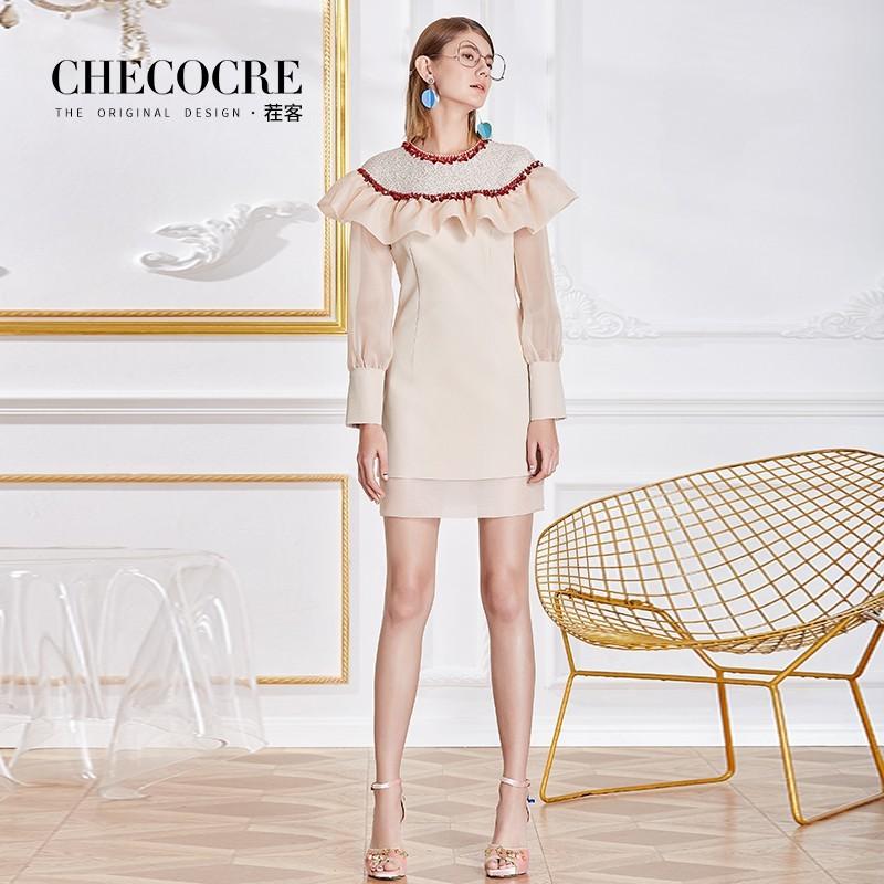 زفاف - Split Front Solid Color Slimming Sheath Organza Frilled 9/10 Sleeves Formal Wear Dress - Bonny YZOZO Boutique Store