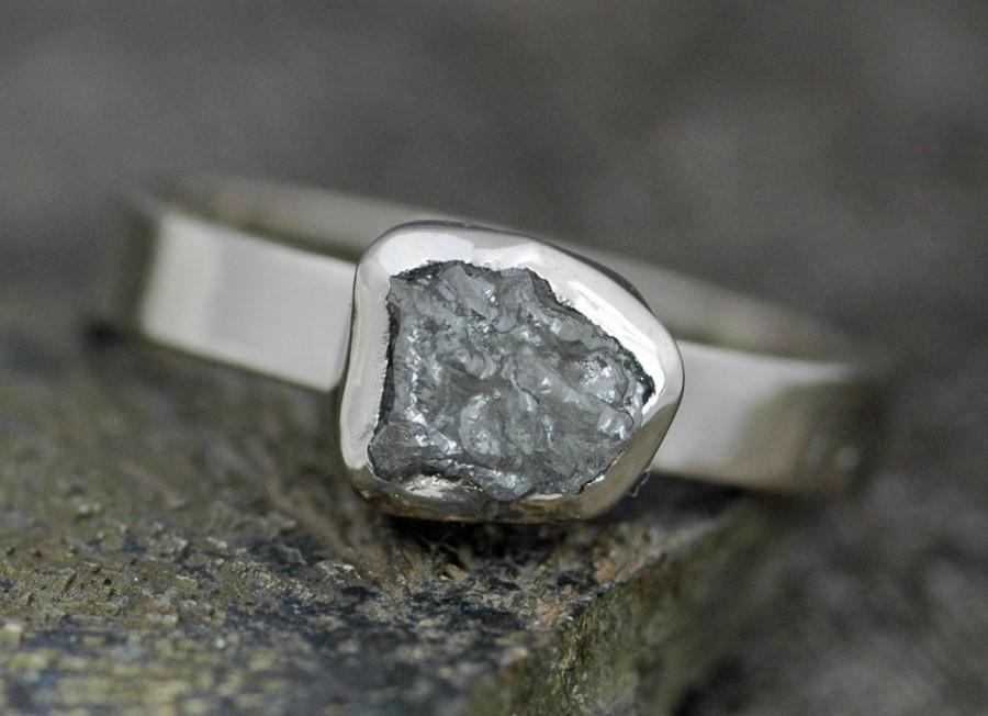 زفاف - Conflict Free Rough Large Diamond Engagement Ring in 14k White or Yellow Gold- Size D Diamonds