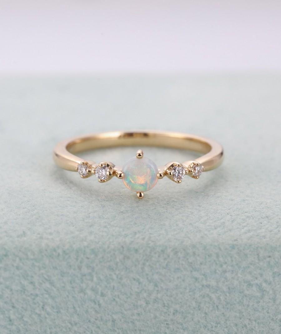 Wedding - Opal engagement Ring Rose gold Cluster engagement ring Women Wedding Unique Diamond Bridal Jewelry Stacking Promise Anniversary gift for her