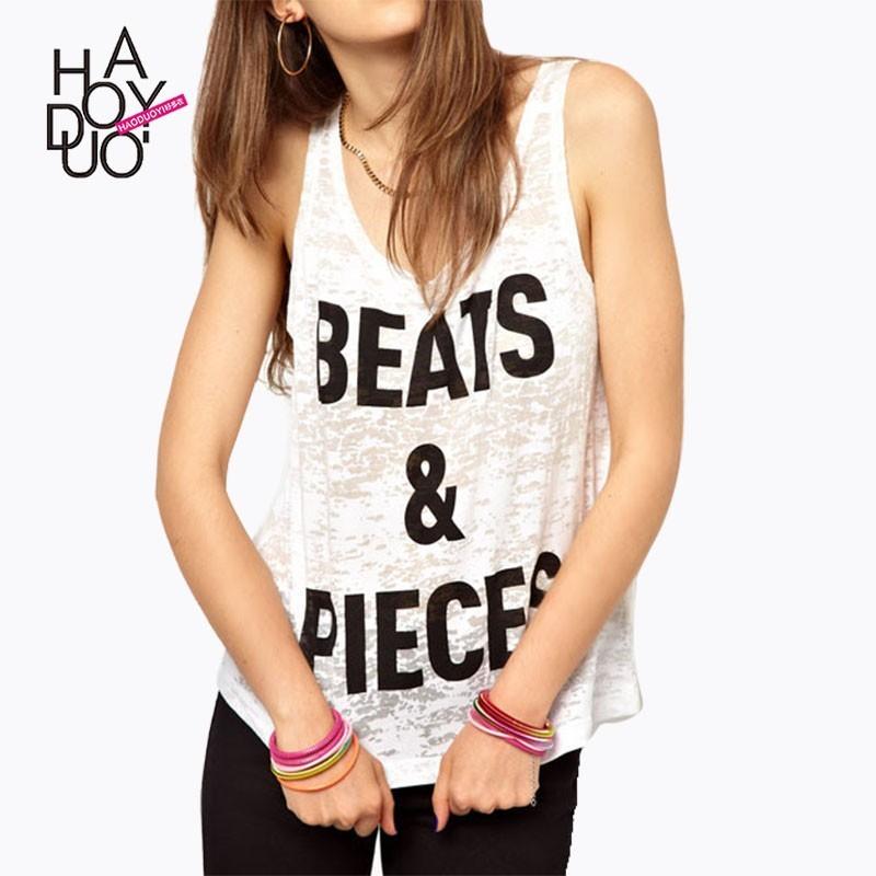 Mariage - Office Wear Simple Printed Alphabet White Summer Sleeveless Top - Bonny YZOZO Boutique Store