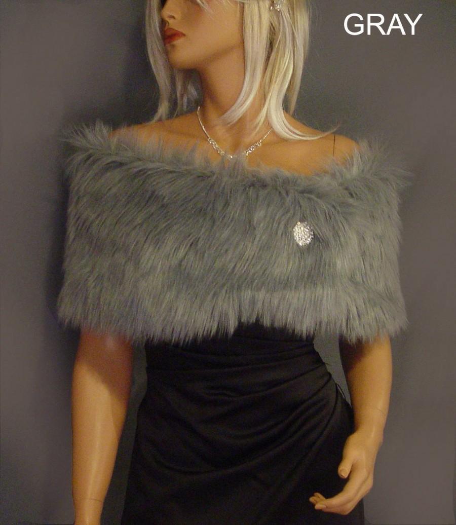 Свадьба - faux fur shrug stole bridal wrap in Angora wedding bridesmaid cover up evening winter fur shawl FW200 AVL in silver gray and 3 other colors