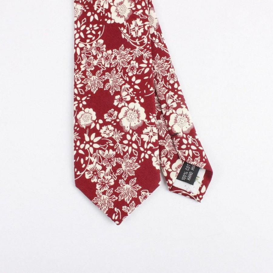 Mariage - Burgundy and cream Floral Skinny Tie 2.36"