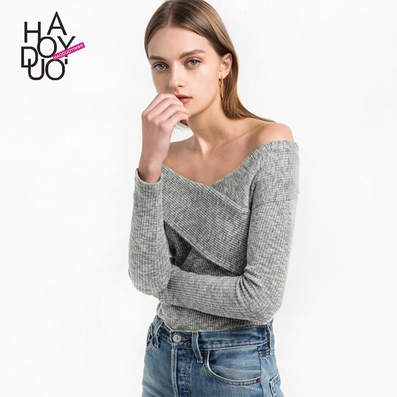 زفاف - Vogue Sexy Simple Slimming Bateau Off-the-Shoulder One Color Fall Sweater - Bonny YZOZO Boutique Store