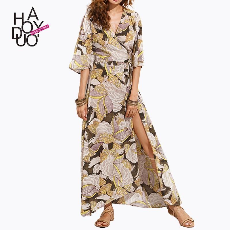 Mariage - Vogue Printed Frilled Sleeves Crossed Straps Dress - Bonny YZOZO Boutique Store