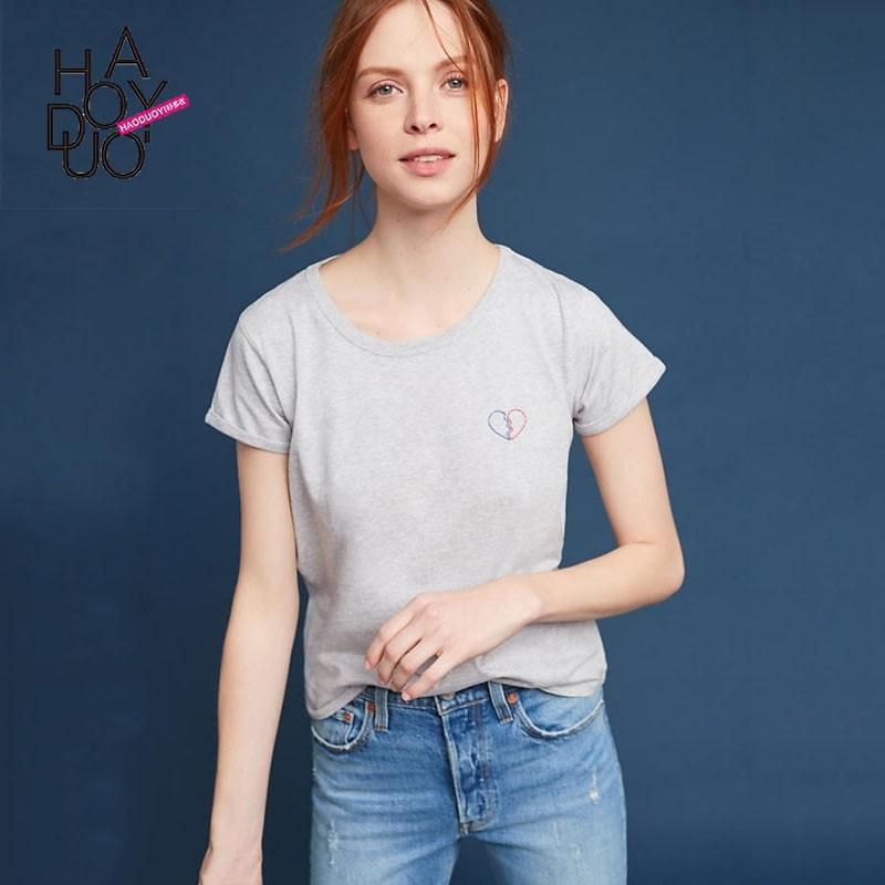 زفاف - School Style Must-have Simple Embroidery Scoop Neck Heart-shape Summer Short Sleeves T-shirt - Bonny YZOZO Boutique Store