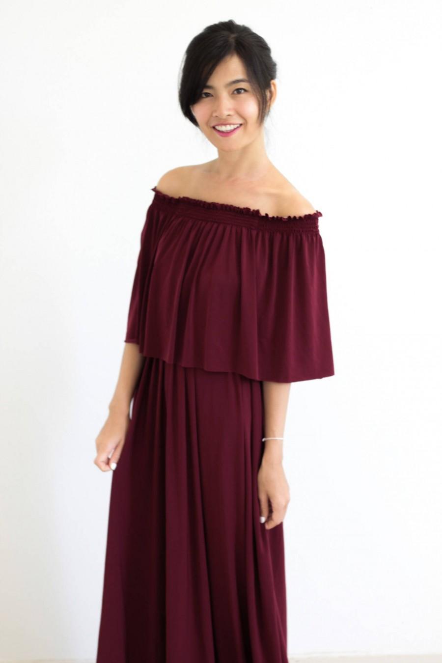 Свадьба - Bridesmaid dress / Wine Off Shoulder With Ruffles Dress / Maxi Long Dresses/ Off Shoulder Maternity Dress