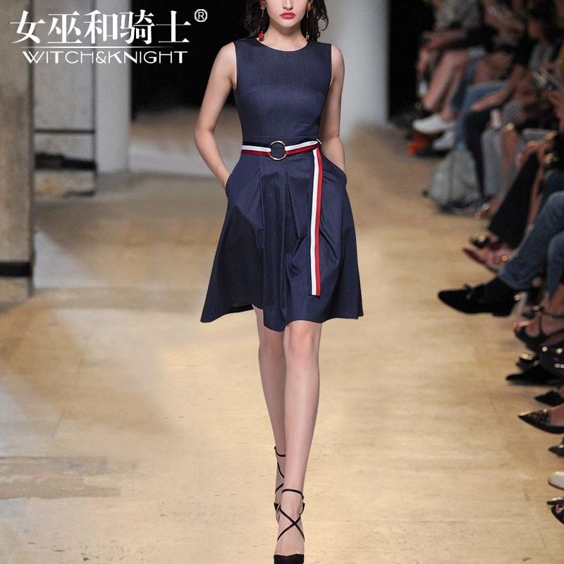 زفاف - Vogue Simple A-line Scoop Neck Sleeveless One Color Summer Tie Midi Dress Dress - Bonny YZOZO Boutique Store