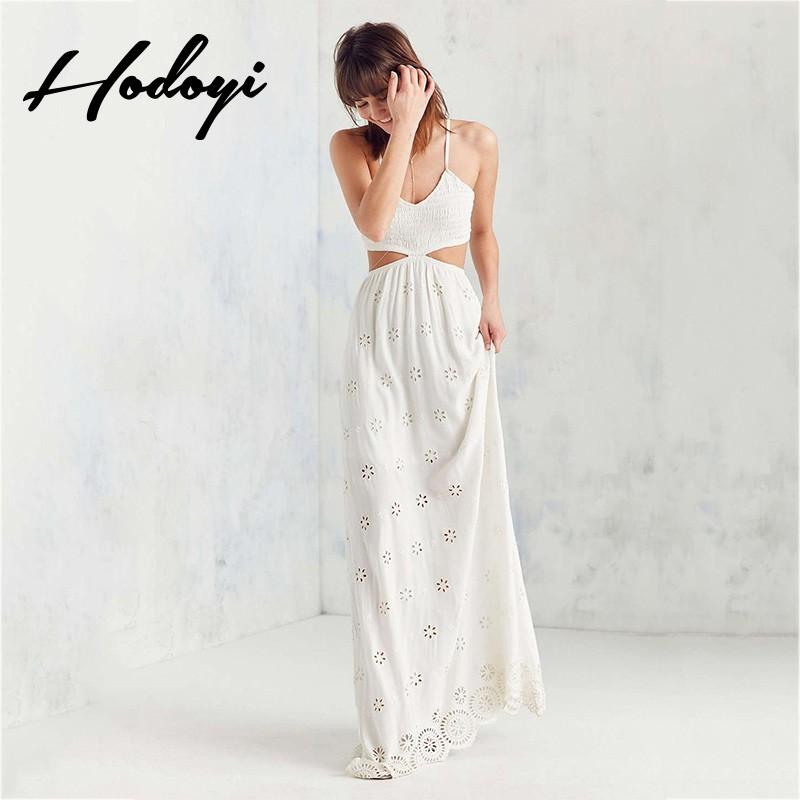 Wedding - Vogue Sexy Open Back Embroidery Hollow Out Summer Strappy Top Dress - Bonny YZOZO Boutique Store