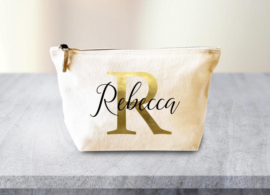 Wedding - Personalized Cosmetic bag, Make Up Bag, Bridesmaid Gift, Custom Makeup Bag Gift, Custom Bridesmaid Gift, Gold Personalized Bag Travel Bag