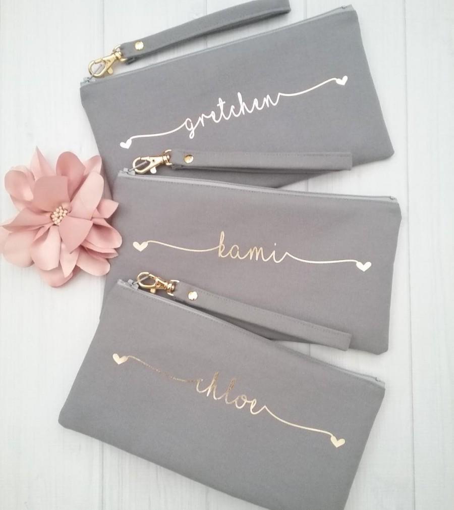 زفاف - Personalized Wristlet Clutch - Personalized Bridesmaid Clutch - Hearts Wristlet Clutch - Personalized Canvas Bag - Personalized Name Clutch