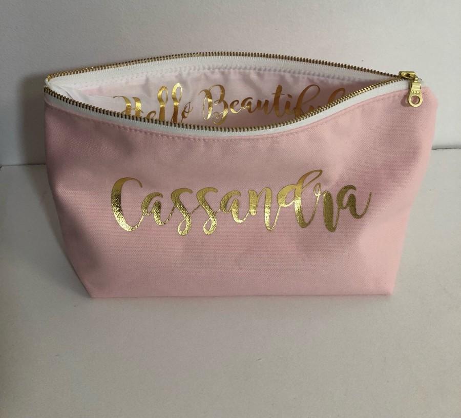 Hochzeit - Personalized Cosmetic Bag  Bridesmaid Cosmetic Pouch , Cosmetic Bag , Bridesmaid Gift , MakeUp Bag , Blush Pink