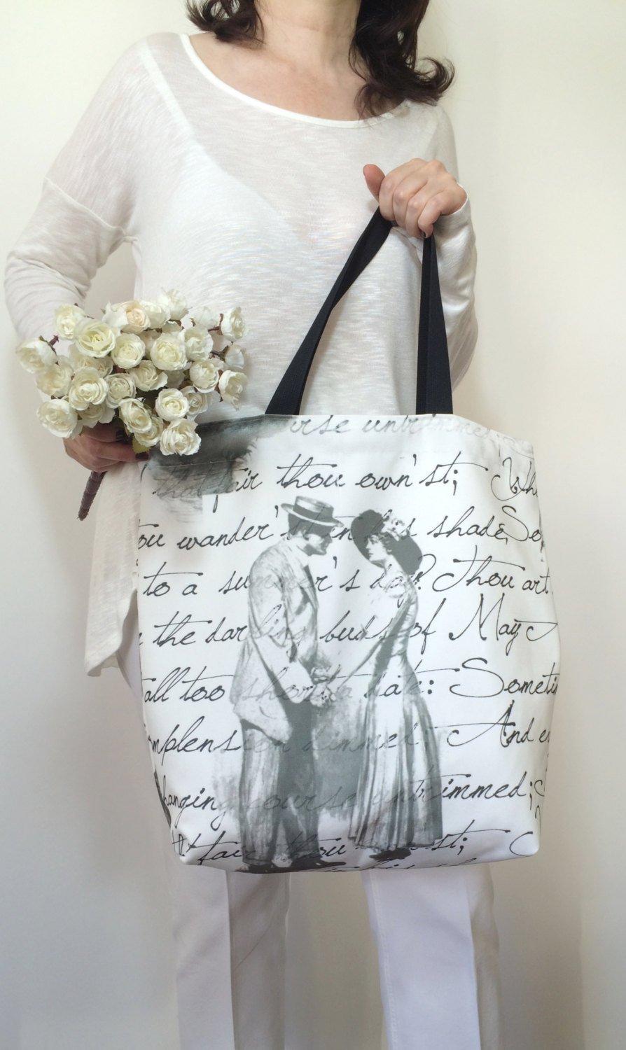 Свадьба - Bridesmaid Bag, Love Printed Bag, Canvas Tote Bag, Bridesmaid Gift, Beach Summer Bag, Bridal Bag, Shopping Market Bag, Unique Gift For Women