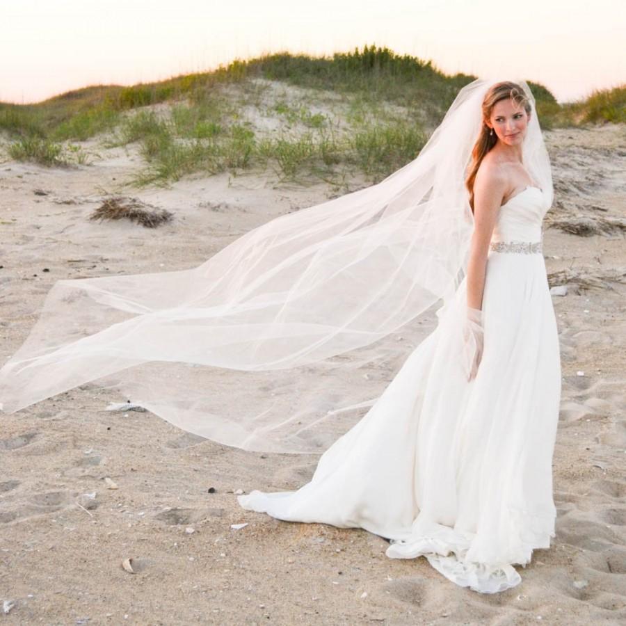 Wedding - Soft veil Full Cathedral length veil. Simple, cut edge veil.  Bridal veil. WILLOW