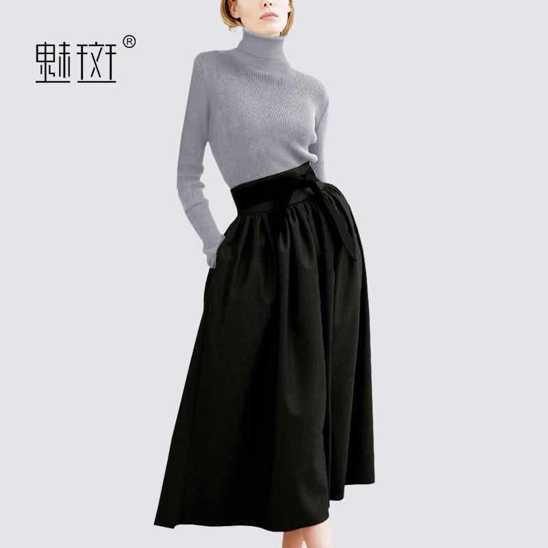 زفاف - Vogue Slimming High Neck Trail Dress Outfit Twinset Knitted Sweater Skirt Top - Bonny YZOZO Boutique Store