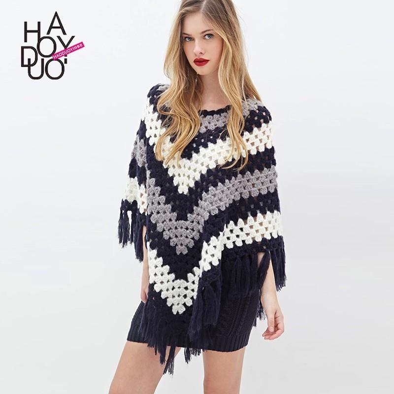 زفاف - New boho capes shawls for fall/winter loose color tassel knit sweater women - Bonny YZOZO Boutique Store