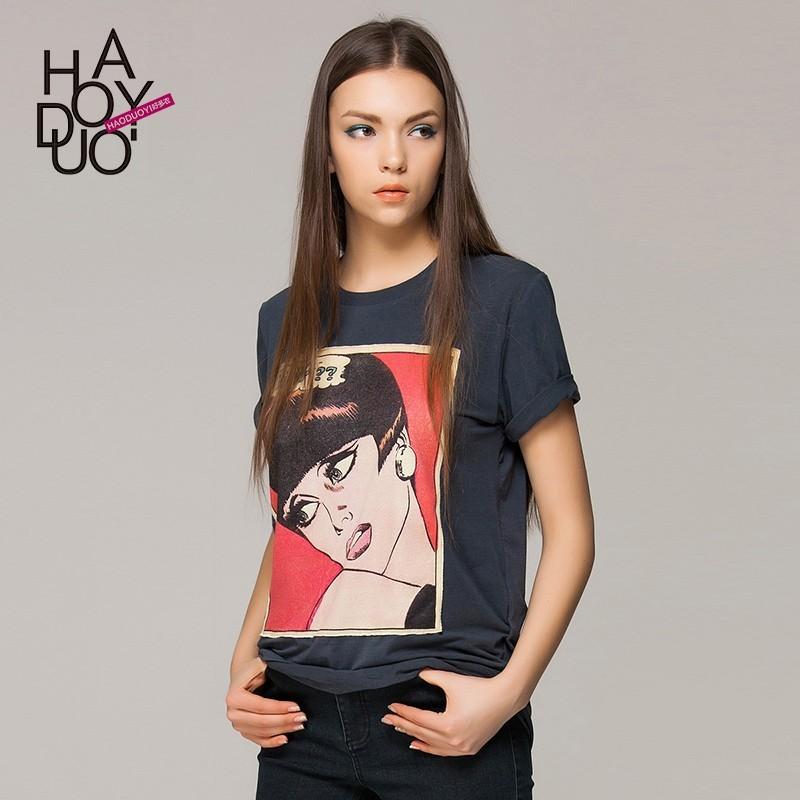 Свадьба - Old fashion fashion cartoon avatar letters printed slim short sleeve women t shirt women - Bonny YZOZO Boutique Store