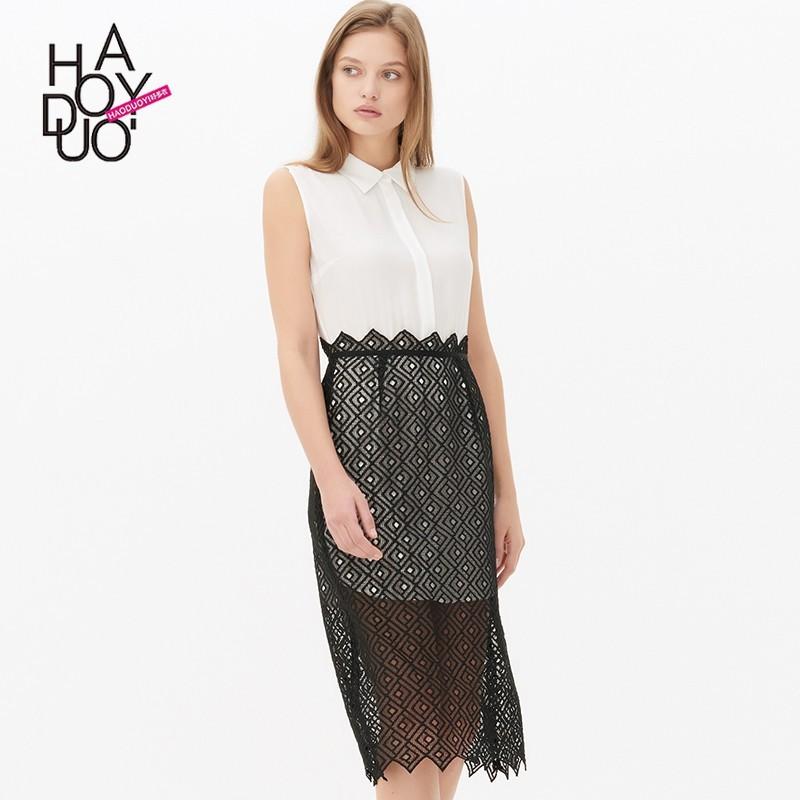 زفاف - 2017 spring new fashion Chiffon lace splicing translucent dress - Bonny YZOZO Boutique Store