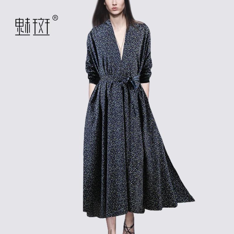 زفاف - Fall 2017 new women's plus size v-neck elegance cropped sleeves and put floral dress - Bonny YZOZO Boutique Store
