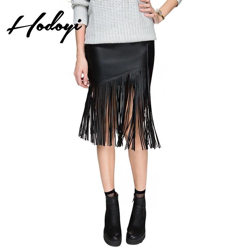 زفاف - Vogue Asymmetrical Fringe Split Front Sheath High Waisted One Color Fall Skirt - Bonny YZOZO Boutique Store
