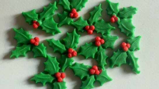 Hochzeit - Christmas Holly/Berries-Fondant Cake/Cupcake Toppers-Set of 12, Holiday Cupcake Toppers, Hollie Berries, Green and Red Holly Berries