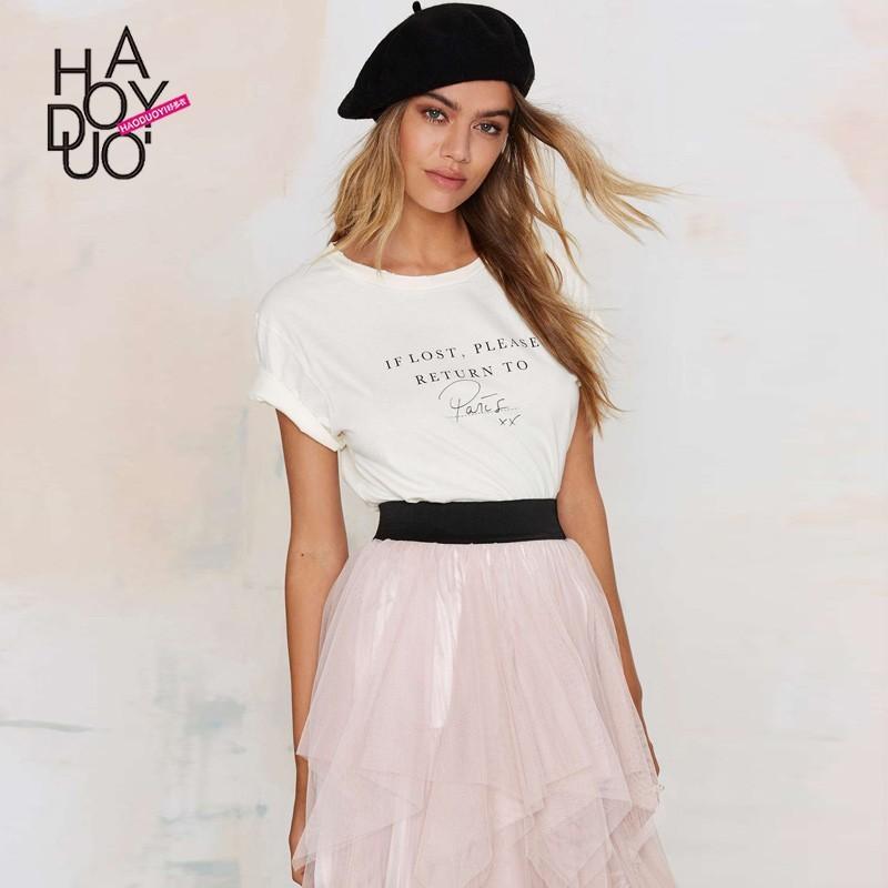 زفاف - Casual Oversized Vogue Printed Short Sleeves Alphabet Summer T-shirt - Bonny YZOZO Boutique Store