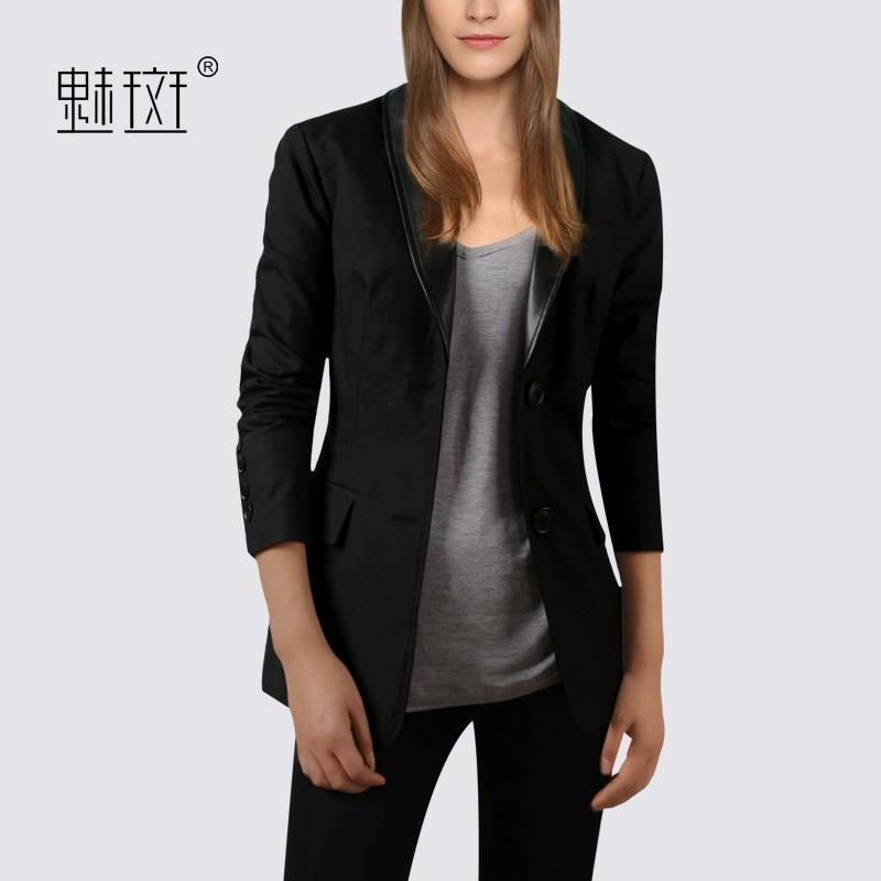 زفاف - 2017 autumn new plus size women's clothing leisure suit jacket suit of self splicing a short black coat - Bonny YZOZO Boutique Store