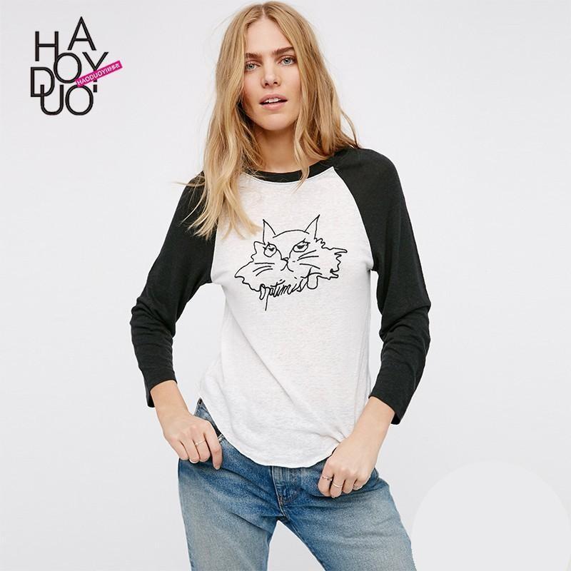 Mariage - 2017 spring New Arrival Vogue cartoon printing black and white hit color T-Shirt - Bonny YZOZO Boutique Store