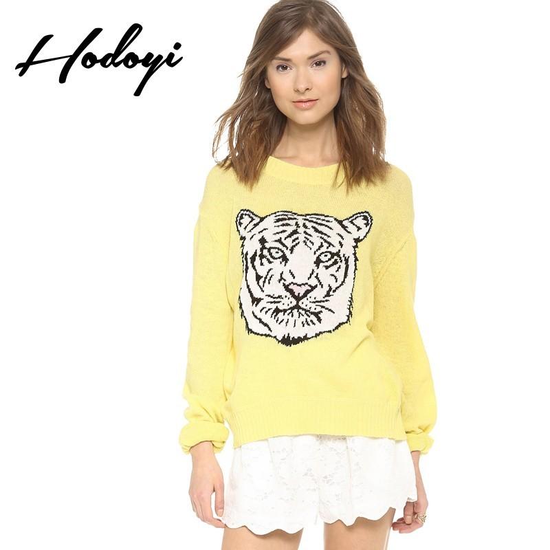 زفاف - School Style Vogue Sweet Scoop Neck Jacquard Tiger Fall Casual 9/10 Sleeves Sweater - Bonny YZOZO Boutique Store