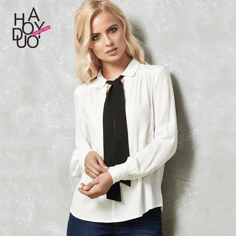 زفاف - Vogue Bow One Color 9/10 Sleeves Buttons Blouse - Bonny YZOZO Boutique Store