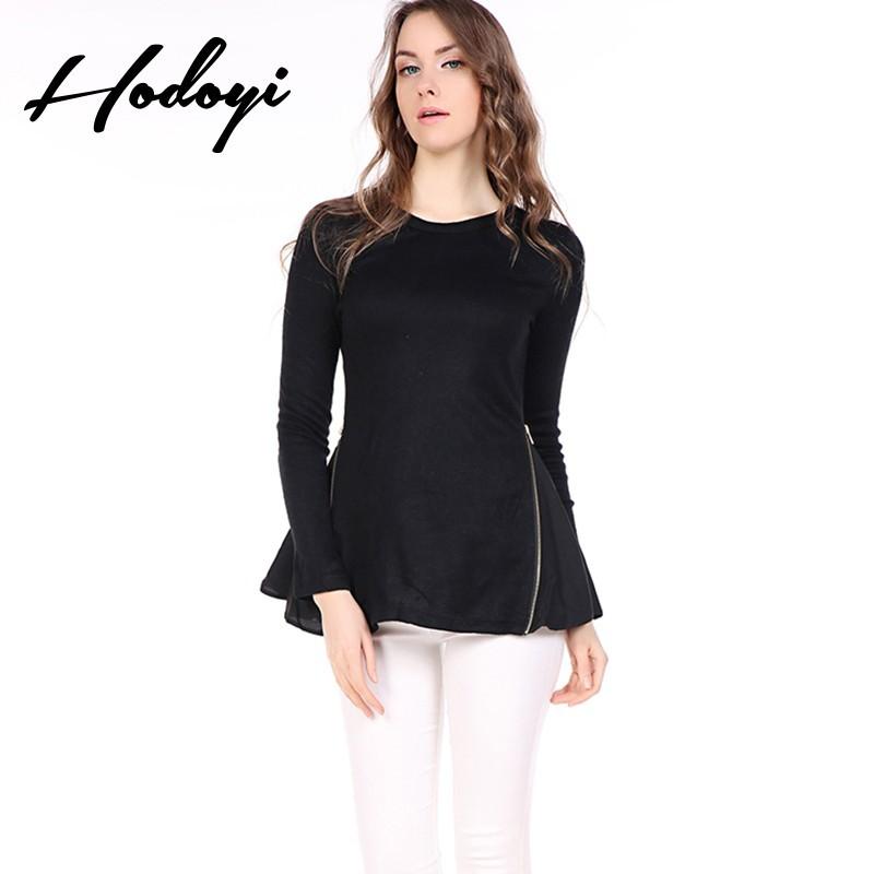 Hochzeit - Must-have Vogue Simple Slimming Scoop Neck Zipper Up Accessories One Color Fall 9/10 Sleeves T-shirt - Bonny YZOZO Boutique Store