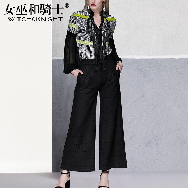 Mariage - Vogue V-neck Spring 9/10 Sleeves Outfit Twinset Blouse Wide Leg Pant - Bonny YZOZO Boutique Store