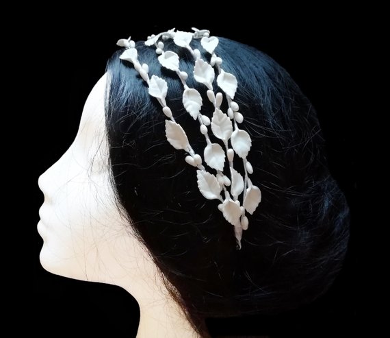 Hochzeit - White leaf bridal headband. Wedding headpiece. Leaf wreath.