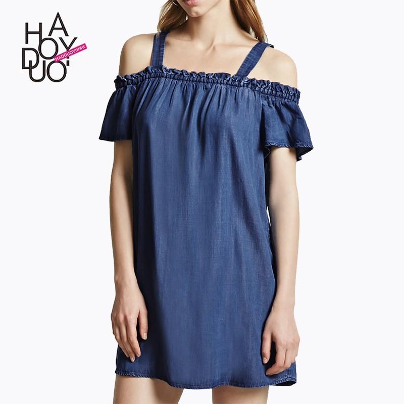 زفاف - School Style Vogue Agaric Fold Off-the-Shoulder Cowboy Summer Dress Strappy Top - Bonny YZOZO Boutique Store