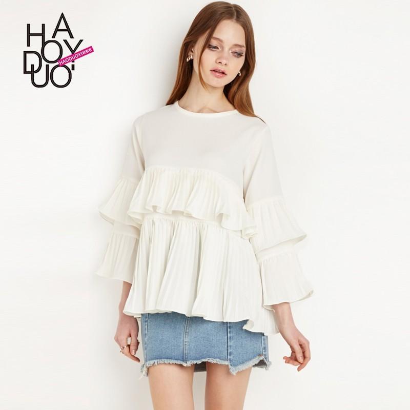 زفاف - Vogue Sweet Fresh Frilled Sleeves Multi Layered White Summer Blouse - Bonny YZOZO Boutique Store