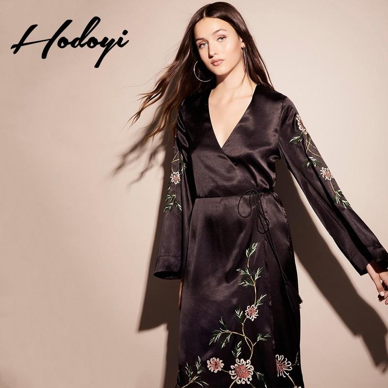 Mariage - Vogue Sexy Embroidery V-neck Kimono Floral Fall Tie Dress - Bonny YZOZO Boutique Store