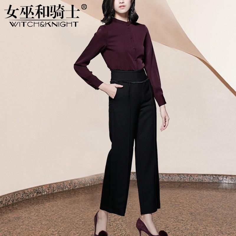 Mariage - Oversized Vogue Attractive High Neck Spring Casual 9/10 Sleeves Outfit Twinset Blouse Long Trouser - Bonny YZOZO Boutique Store