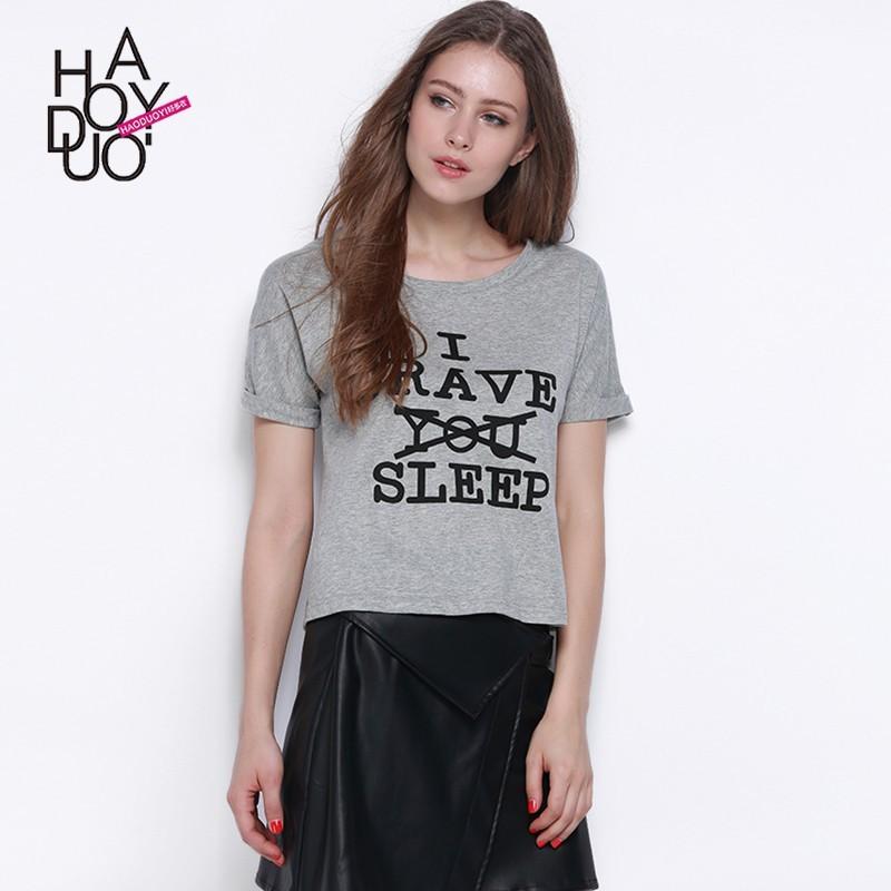 Wedding - Summer 2017 new stylish creative letters printed on the street loose roll sleeve women t-shirt - Bonny YZOZO Boutique Store