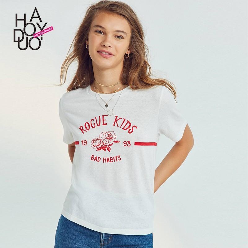 زفاف - School Style Must-have Sweet Printed Rose Alphabet Summer Short Sleeves T-shirt - Bonny YZOZO Boutique Store
