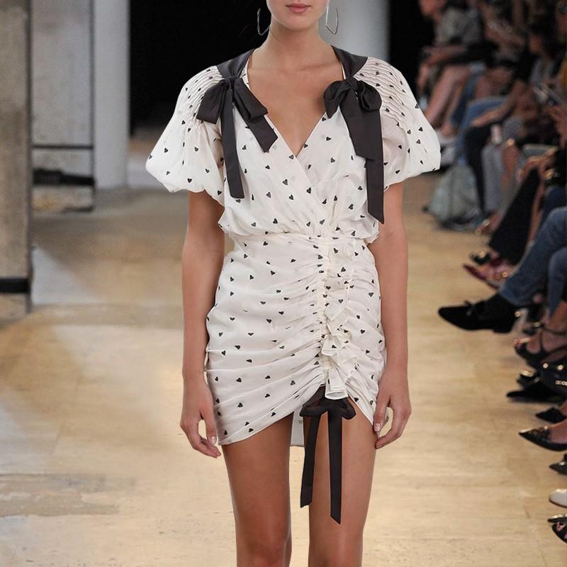 Mariage - Vogue Printed Bow V-neck It Girl Spring Short Sleeves Dress Skirt - Bonny YZOZO Boutique Store