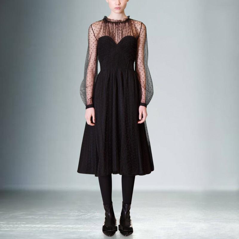 Wedding - Vogue Bishop Sleeves High Waisted Tulle Spring Black Formal Wear Dress - Bonny YZOZO Boutique Store