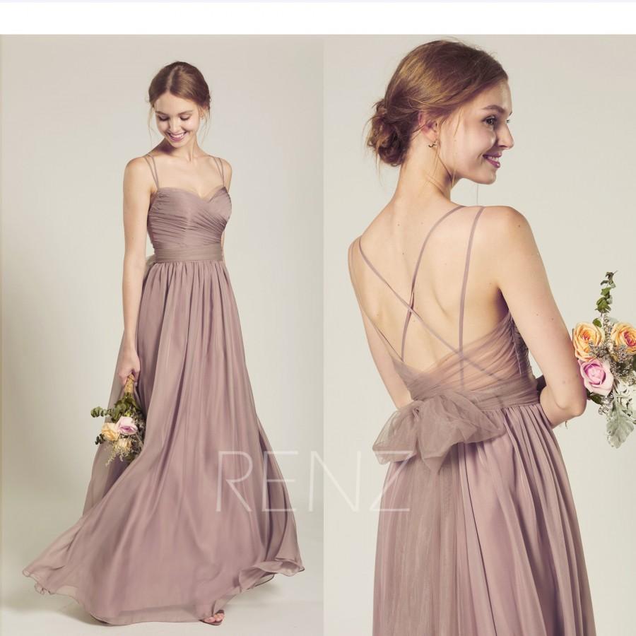 Hochzeit - Bridesmaid Dress Rose Gray Chiffon Dress,Wedding Dress,Spaghetti Strap Prom Dress,V Neck Maxi Dress with Tulle Sash,A-Line Party Dress(H687)