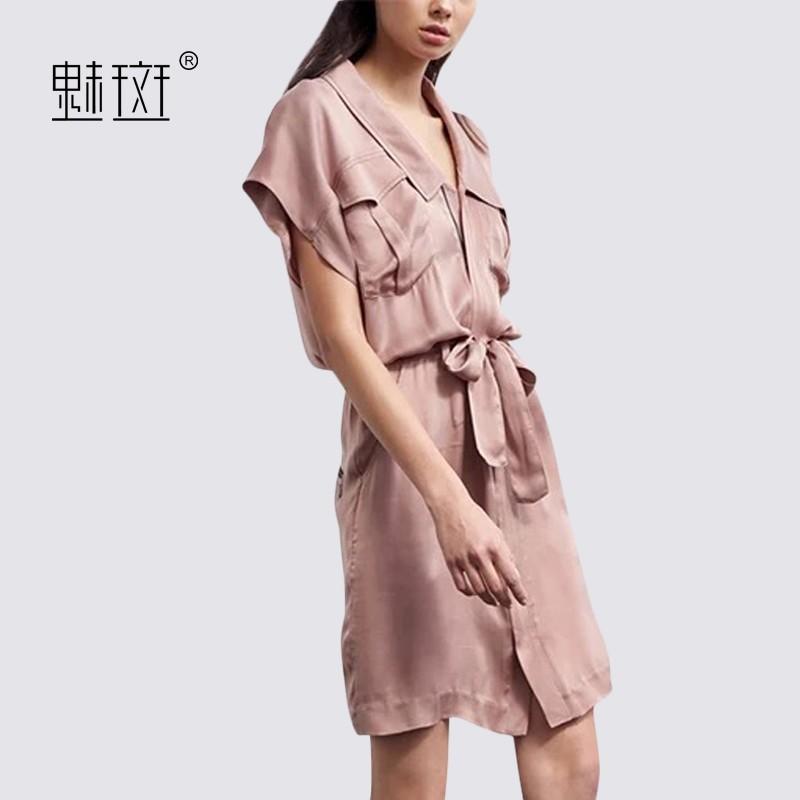 زفاف - 2017 new skirt women summer short-sleeved Silk pink vintage women's fashion heavy silk dress - Bonny YZOZO Boutique Store